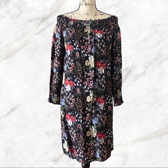 Nasty Gal Black Floral Off-Shoulder Dress Size 8 - Picture 6 of 16